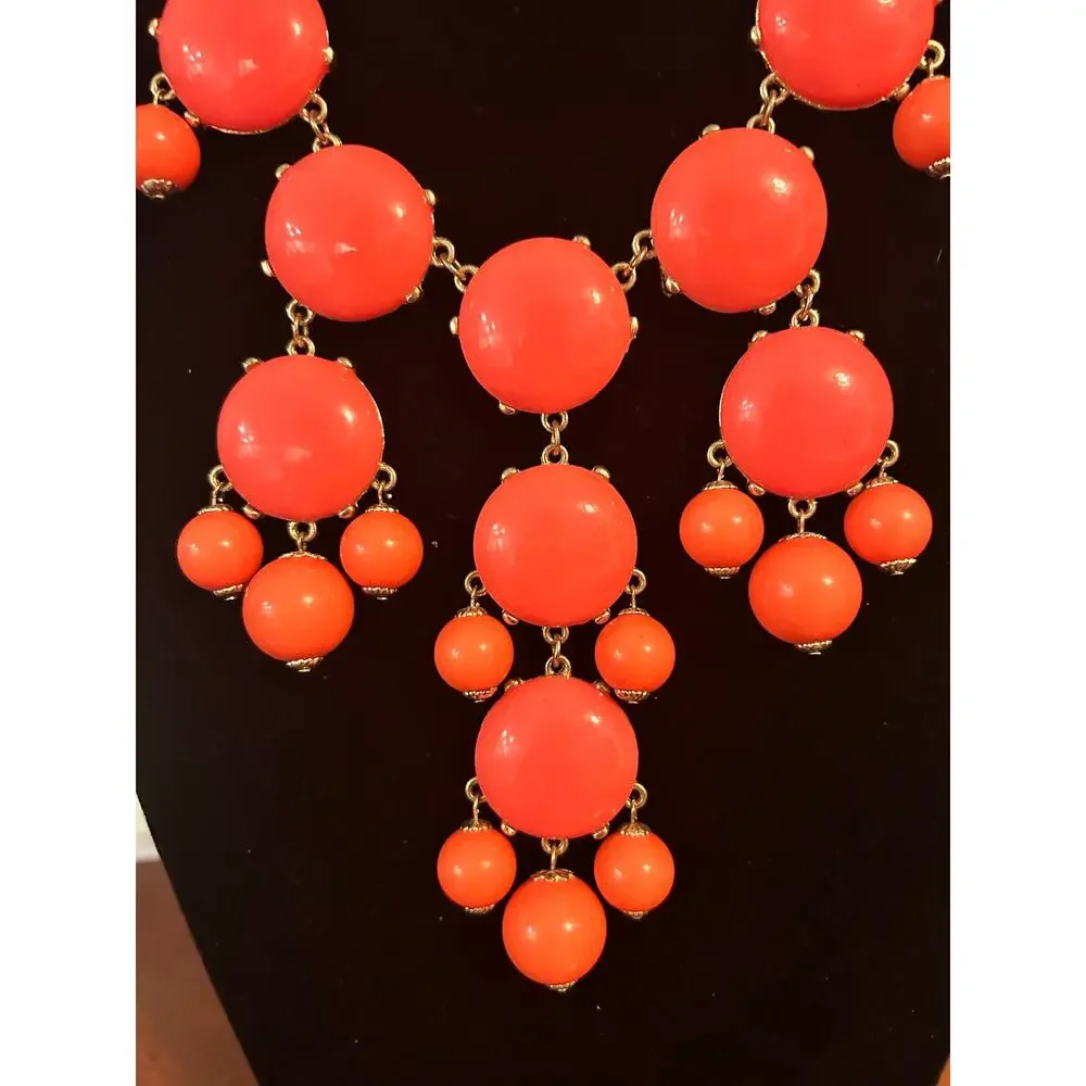 J Crew Tangerine Orange Bubble Necklace Gold Tone Chain Statement 24 Inch
